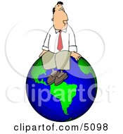 Businessman Sitting On Top Of The World - Business Concept