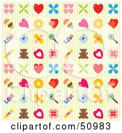 Background Pattern Of Hearts Ice Cream Teddy Bears And Other Items