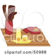 Royalty Free RF Clipart Illustration Of Tea Cups On A Bamboo Place Mat by Cherie Reve