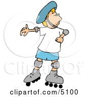 Poster, Art Print Of Boy Rollerblading With Protective Helmet Shoulder And Knee Pads