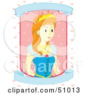 Royalty Free RF Clipart Illustration Of A Pretty Fairy Tale Princess In A Window With Blank Scrolls And Hearts by Cherie Reve