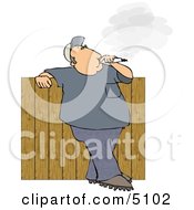 Man Smoking A Big Cigarette In His Backyard Against A Fence Clipart