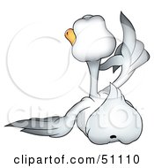 Royalty Free RF Clipart Illustration Of A Rear View Of A White Goose Lifting A Wing