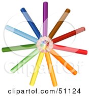 Circle Of Colored Pencils With Their Points In The Center