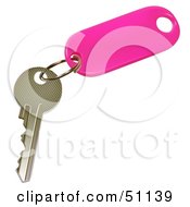 Royalty Free RF Clipart Illustration Of A Pink Keychain With A Single Key