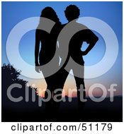 Royalty Free RF Clipart Illustration Of A Silhouetted Couple At Sunset Version 12