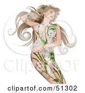 Royalty Free RF Clipart Illustration Of A Nude Woman With Floral Designs On Her Body