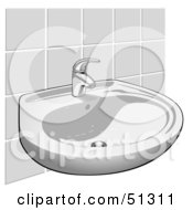 Royalty Free RF Clipart Illustration Of A Hand Washing Sink Against A Tile Wall by dero