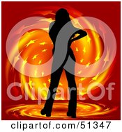 Royalty Free RF Clipart Illustration Of A Silhouetted Woman On A Star Fire Twirl Background