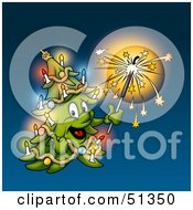 Royalty Free RF Clipart Illustration Of A Happy Christmas Tree Lighting A Sparkler