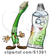 Royalty Free RF Clipart Illustration Of A Toothbrush Standing With A Toothpaste Tube