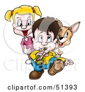 Clipart Illustration Of A Little Girl And Boy With Their Pet Rabbit
