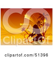 Poster, Art Print Of Silhouetted Woman With Circles Palm Trees And Shooting Stars On Orange