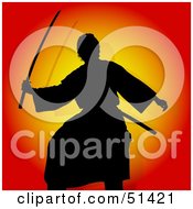 Royalty Free RF Clipart Illustration Of A Silhouetted Samurai On Orange