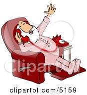 Santa Talking On A Phone While Sitting In A Reclined Chair Clipart