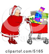 Poster, Art Print Of Mrs Clause Pushing A Shopping Cart Full Of Christmas Presents - Concept