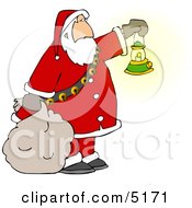 Santa Clause Carrying A Lit Gas Lantern While Delivering Christmas Presents At Night