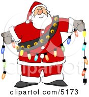 Santa Decorating With Christmas Lights Clipart