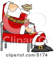 Santa Eating Chocolate Chip Cookies And Drinking Milk Clipart