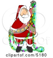 Poster, Art Print Of Santa Decorating With A Garland With Colorful Christmas Lightbulbs