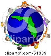 Poster, Art Print Of Circle Of Children Holding Hands Around A Florida Globe