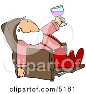 Poster, Art Print Of Relaxed Santa Drinking Wine In His Favorite Recliner Chair