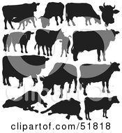 Royalty Free RF Clipart Illustration Of A Digital Collage Of Black And White Cow Silhouettes by dero