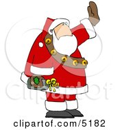 Drunk Santa Waving While Holding A Bottle Of Wine Clipart