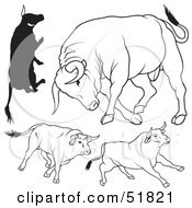 Poster, Art Print Of Digital Collage Of Black And White Bull Outlines - Version 11