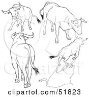 Poster, Art Print Of Royalty-Free Rf Clipart Illustration Of A Digital Collage Of Black And White Bull Outlines - Version 7