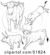 Royalty Free RF Clipart Illustration Of A Digital Collage Of Black And White Bull Outlines Version 9 by dero