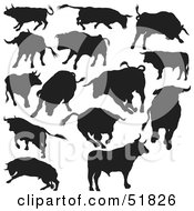 Poster, Art Print Of Digital Collage Of Black And White Bull Silhouettes - Version 2