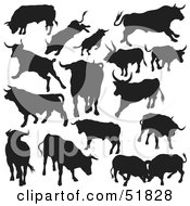 Poster, Art Print Of Digital Collage Of Black And White Bull Silhouettes - Version 3