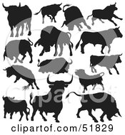 Poster, Art Print Of Digital Collage Of Black And White Bull Silhouettes - Version 1