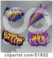 Royalty Free RF Clipart Illustration Of A Digital Collage Of Comic Sound Balloons Kapow Zzzzzipp Boooomm Whack by stockillustrations