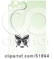 Pretty Black Butterfly With A Long String On A Pale Green Bubble Background
