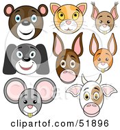 Digital Collage Of Baby Animal Faces Bear Cat Squirrel Dog Donkey Rabbit Mouse And Cow