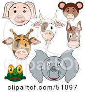 Poster, Art Print Of Digital Collage Of Baby Animal Faces Pig Goat Monkey Giraffe Horse Frog And Elephant