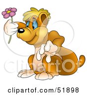 Royalty Free RF Clipart Illustration Of A Cute Bear Holding Up A Pink Flower by dero