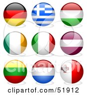 Digital Collage Of Round Flag Buttons Germany Greece Hungary Ireland Italy Latvia Lithuania Netherlands Malta