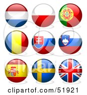 Poster, Art Print Of Digital Collage Of Round Flag Buttons Netherlands Poland Portugal Romania Slovakia Slovenia Spain Sweden Great Britain