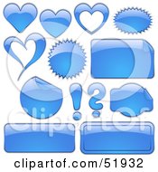 Digital Collage Of Blue Design Elements Hearts Bursts Seals Labels And Punctuation