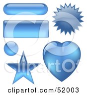 Poster, Art Print Of Digital Collage Of Shiny Blue Glass Icon Button Shapes