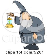 Poster, Art Print Of Old Wizard Walking Around At Night With A Lit Lantern