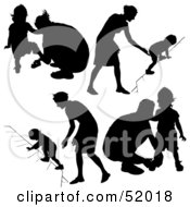 Royalty Free RF Clipart Illustration Of A Digital Collage Of Black Children Playing Silhouettes Version 5