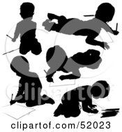 Royalty Free RF Clipart Illustration Of A Digital Collage Of Black Children Coloring Silhouettes Version 1