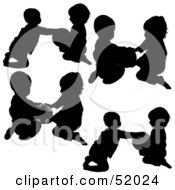 Royalty Free RF Clipart Illustration Of A Digital Collage Of Silhouetted Children Playing With A Ball Version 1
