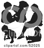 Royalty Free RF Clipart Illustration Of A Digital Collage Of Little Children Silhouettes Version 3