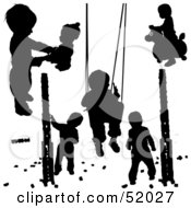 Royalty Free RF Clipart Illustration Of A Digital Collage Of Black Playing Children Silhouettes Version 1