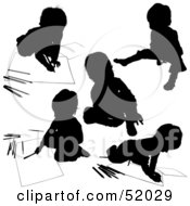 Royalty Free RF Clipart Illustration Of A Digital Collage Of Black Children Coloring Silhouettes Version 2